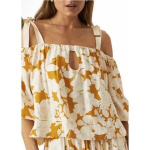Mon Renn Magnolia Top Size XS/6 NWT Cold Shoulder Sleeves Floral Print Cropped